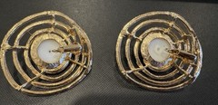 Vintage Gold Faux Pearl Swirl Earrings Huge Statement Ripple Oval Runway 1980s
