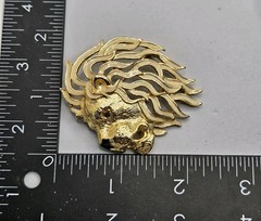 Vintage Sphinx Lion Head Brooch Gold Tone Enamel Rhinestone Eye Signed Jewelry