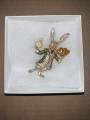 Kirks Folly Alice In Wonderland Folly White Rabbit Pin Brooch 3″ Enamel Crystal