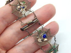 VTG 1940s Asian Silver Spiders on Spider Webs Necklace and Bracelet Set (CF110)