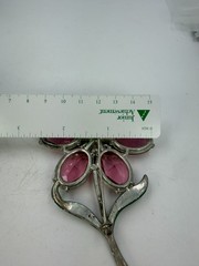 Vintage Brooch Pot Metal Stunning Purple Flower Glass Large Painted Estate