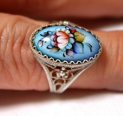 Vintage Russian Hand Painted Enamel Rings 4 Variation Finift Technique #77,83,95