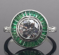 925 Sterling Silver Celebrity Inspired Green Baguette Round Halo Engagement Ring