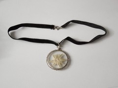 Chain Pendant 835 Silver Glass Edelweiss Velvet Band 8,8 g/ca.39 cm/5,3 x 3,8 cm