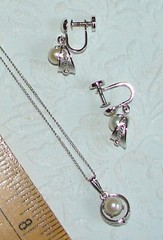 Vtg 1950-60s Sorrento Sterling Silver Filigree Pearl Necklace & Earrings Set D14