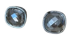 Smoky Gray Faceted Earrings/ Pierced Ears Only/ Silver Tone/ Measure .75 In