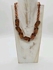 Brown Rootbeer Necklace Lucite Acrylic Chain Link Asymmetrical Silver tone 21 in