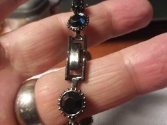 Vintage Jewelry: Black Plastic Stone Bracelet 8″ 03-01-2025