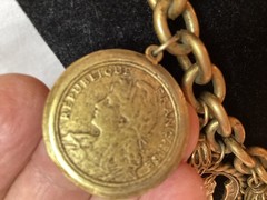 Vintage Gold Tone Faux Old Coin Design Necklace Unmarked 17” Chain