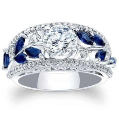 2.10 Ct White Diamond & Sapphire Art Deco Vintage Wedding Ring 925 Silver