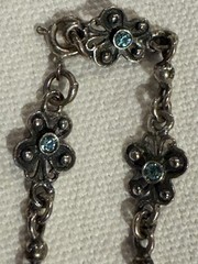 Vintage Silver Plate? and Faceted Blue Rhinestone 8.5” Bracelet