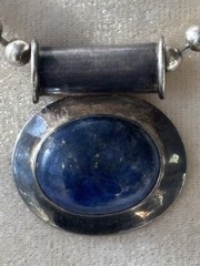 VTG Statement LG Blue Lapis Pendant/Sterling Silver 18” Bead Necklace/Italy 40G