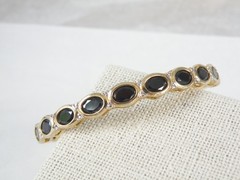Vintage Sterling Silver 925 Gold on Natural Black Spinel Hinged Bracelet 7.5″