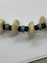Chunky Handmade Necklace: Bone, Turquoise & Horn w Sterling Closure.