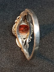 Vintage 925 Sterling Silver Natural Orange Garnet Leaf Vine Ring Size 6.5