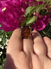 Vintage Avon Cocktail Ring Large Facted Cognac Color Glass Gold Tone Sz 6