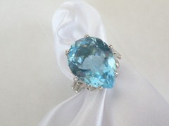 Vintage Sterling Silver 925 Large 13CT Natural Heated Blue Topaz Ring Size 7