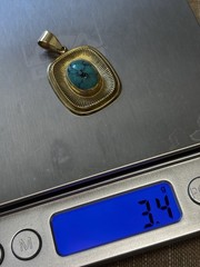 Vintage Gold Plated Pendant with Natural Turquoise 1.5” Long Great Look