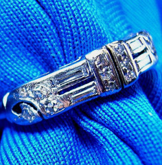 Original EARTH MINED DIAMOND Deco Wedding BAND Antique SOLID PLATINUM Ring S 5.5