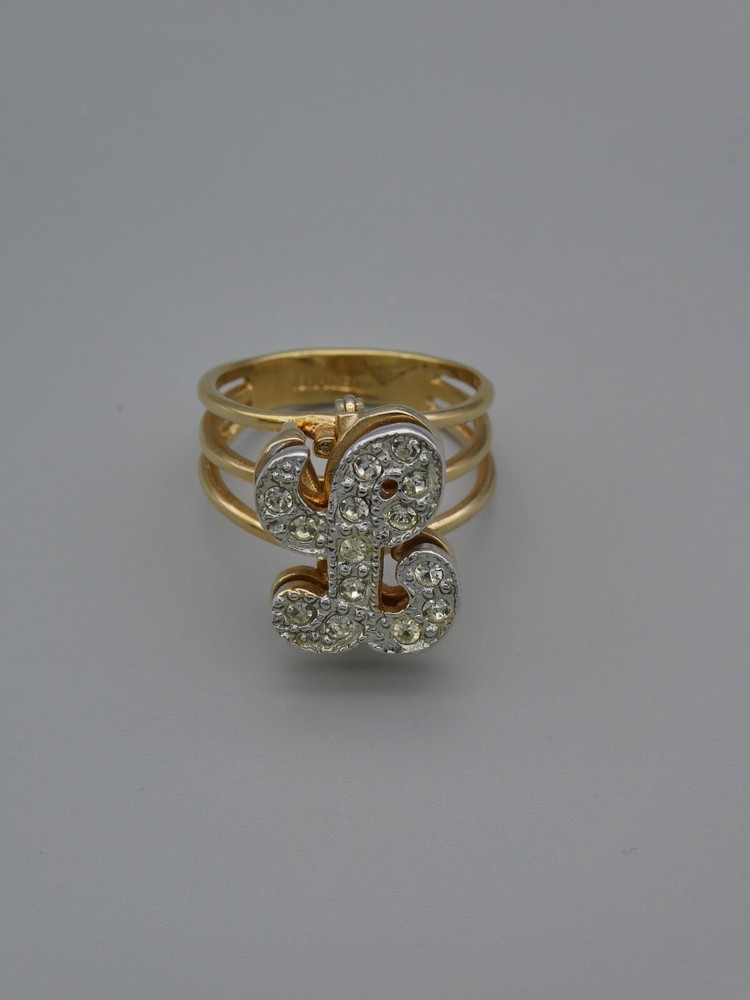 Letter L Convertible 3-in-1 Ring Pendant Brooch 18k GP Rhinestone Sz 6.25 15mm
