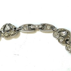 Vintage BOGOFF Heart Rhinestone Necklace Rhodium Plated Art Deco Style 15.5”