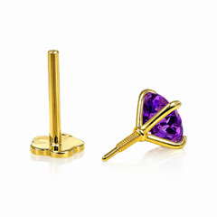 14K Yellow Gold Round CZ Birthstone Cartilage Barbell Earring With Screw Back