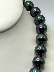 Black Tahitian Glass Pearl 13mm Iridescent Peacock Crystal Fireball Necklace VTG