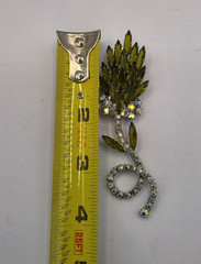 Vintage Aurora Borealis Rhinestone Floral Leaf Plant Brooch