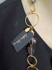 VTG Cookie Lee 32″ Chain Necklace Earring Jewelry Set Gold Rings Brown Accents