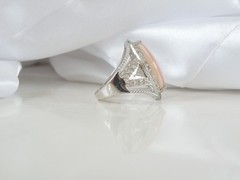Large Sterling Silver 925 Pink MOP White Topaz Statement Ring Size 7