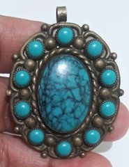 Vintage Bell Trading Post Faux Turquoise Nickel Silver Pendant