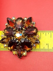 Topaz Amber Brown Layered Rhinestone Vintage Brooch Pin Juliana Style Sawtooth