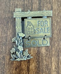 Fun Vintage JJ Jonette Bronze Tone For Sale Realtor House For Sale Sign Brooch