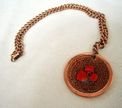 Vintage Signed Matisse Renoir Red Enamel Copper Pendant Necklace – “Gracelet”