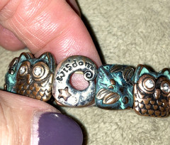 Winky OWL Costume Jewelry Linked Bracelet Stretchable Wisdom Rhinestone Eyes