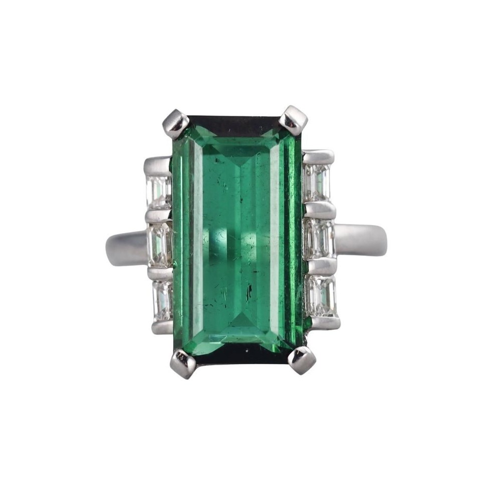 Platinum 7.50ct Green Tourmaline Diamond Ring