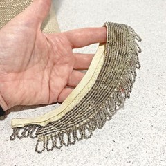 Vintage beaded collar accessory glittering silver tone bead dangles loops chic