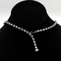 Vintage Blue AB Rhinestone Sparkly Crystal Choker Necklace Adjustable 15.5in