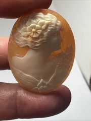 40mm/30mm Antique Shell Cameo Woman Flowers Italy #83