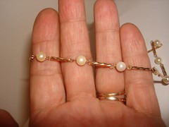 Vintage 6.2mm Round Beaded Pearl 16.5″ Necklace Choker 14kt Yellow Wire Gold