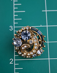 Vintage HOLLYCRAFT 1955 Swirled Blue Clear Rhinestone Stunning Clip Earrings