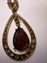 Smoky Stone Pendant & Crystal Goldtone Necklace, Nancy & Rise NR