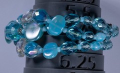 Vintage Made in Germany Blue Glass Bead Multi-Strand Bracelet 6.25″ Silver Tone