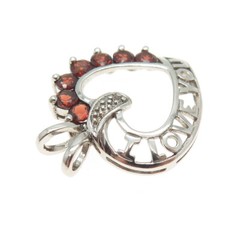 J&T 925 Sterling Vintage Red Garnet & Topaz Gem “I Love You” Heart Pendant