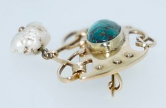 Signed Murrle Bennett & Co. Arts & Crafts 15K Turquoise Brooch 15ct