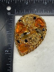 Vintage Rhinestone Brooch Orange Domed Fall Autumn