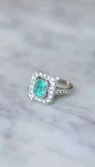 Art Deco Green Emerald Lab Created Diamond Halo 925 Silver Anniversary Gift Ring