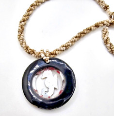 Inlaid carved Seahorse & Abalone Necklace on twisted strand beads