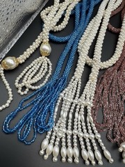 Lot 13 Vintage Beaded Scarf Necklaces Faux Pearl Tassel Multi Color
