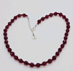 Chaps Necklace Red Faceted Beaded Silver tone Couture Vintage 21 in